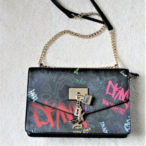 DKNY Graffiti Logo Pebble Leather Charm Crossbody